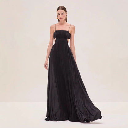 Women Summer Cami Dress Sexy Pleated Backless Dress