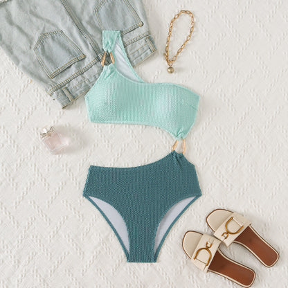 Bikini Color Matching Snake Cloth Hollow Out Cutout out Sexy Swimsuit Bikini Swimsuit for Women
