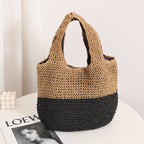 Color Matching Casual Portable Straw Weaved Bag Special Interest Design Contrast Color Woven Bag Wrist Bag Seaside Vacation Beach Bag EaseWoven