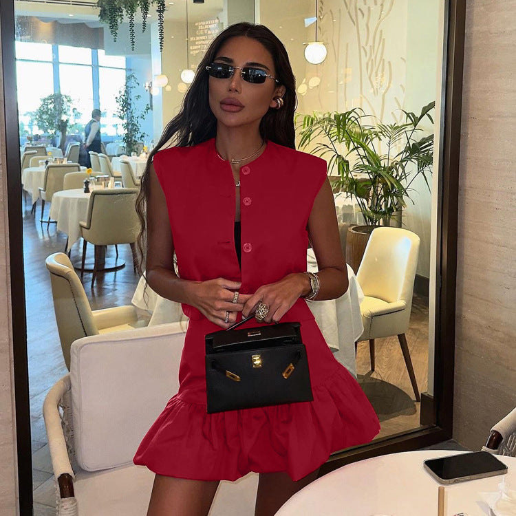 Women Summer Sleeveless Shirt Vest Top Fishtail Skirt Two Piece Set Kigali