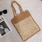 Color Matching Hollow Out Cutout out Crochet Shoulder Straw Bag Special Interest Design Hand Woven Bag Seaside Vacation Beach Bag EaseWoven