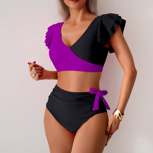 Traje de baño de bikini dividido para mujer, bañador de cintura alta, traje de baño de bikini