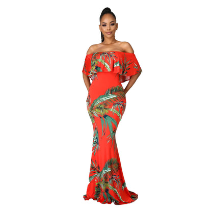 Sexy Digital Printing off-Neck Tube Top Dress