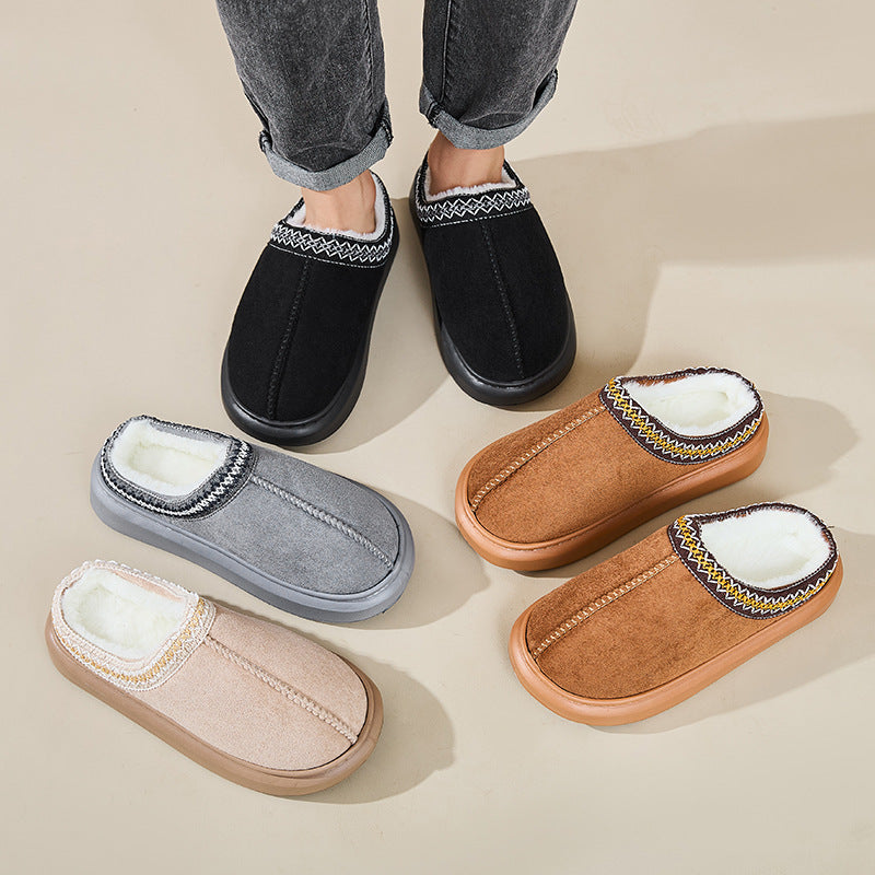 Baotou Fluffy Slippers Autumn Winter Ethnic Cotton Slippers Men Women Couple Warm Rubber Thick-Soled Cotton Slippers FDpjegl