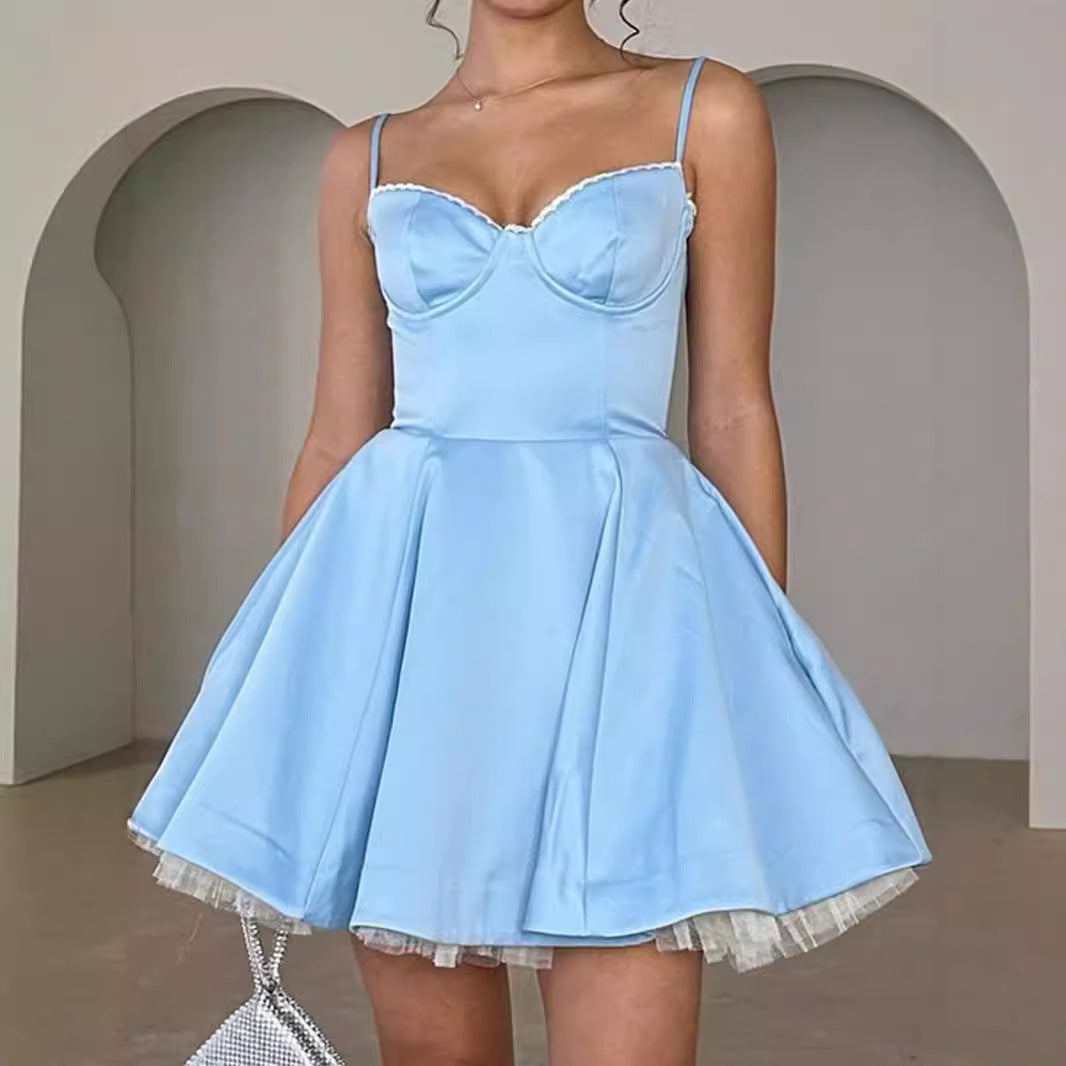 Vestido sexy de tirantes para mujer, ajustado, sin espalda, estilo princesa, floral, de verano, de alta calidad