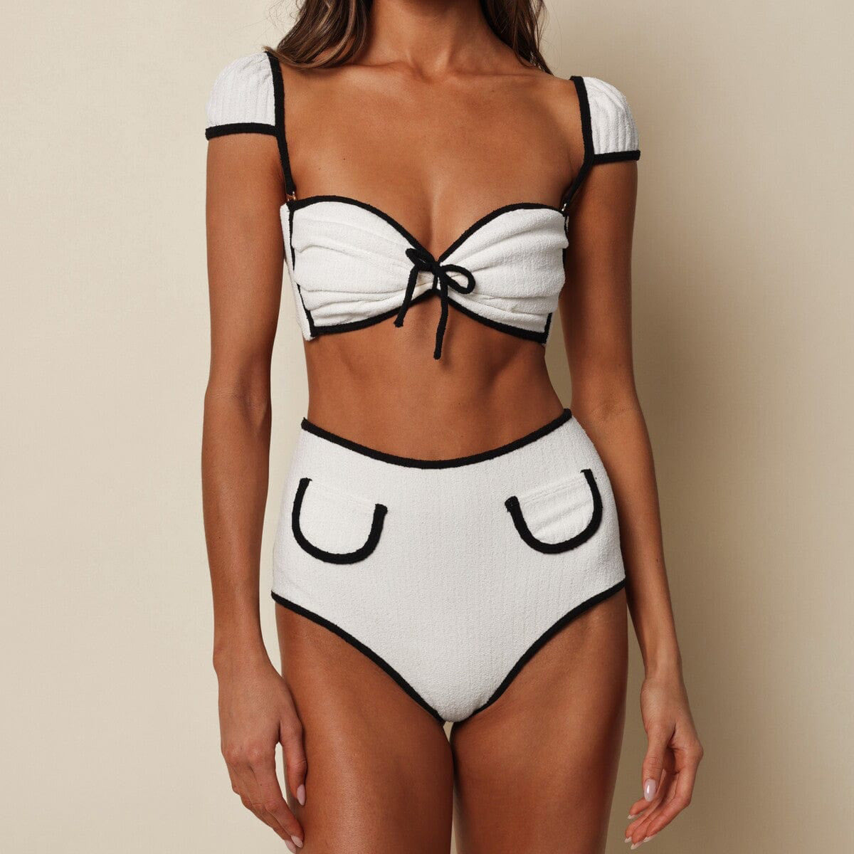 Solid Color High Waist Bikini Simple Split Swimsuit Women Sexy Bikini Thunder