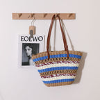 Hollow Out Cutout Straw Bag Vintage Stripe Portable Straw Bag Woven Bag Seaside Vacation Beach Bag Shoulder Bag EaseWoven
