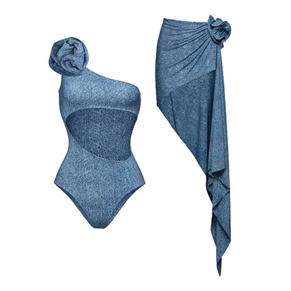 Blue One-Piece Swimsuit Set