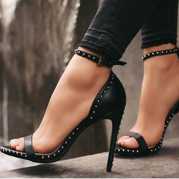 Sandals Stiletto Heel Women's Shoes Rivet Strap Sexy Sandals Euseen