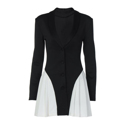 Women Clothing Autumn V neck Button Contrast Color Short Slim Fit Long-Sleeved Dress for Women LEKINS