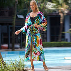 Blusa playera con cinturón de rayón para mujer, blusa protectora del sol, cárdigan con protección solar, traje de baño para mujer, pareo de bikini
