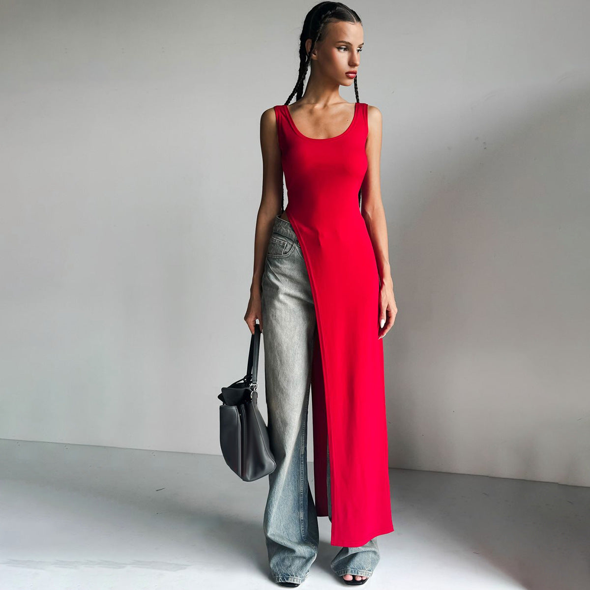 Robe d'été à bretelles fendues et coupe ajustée pour femme