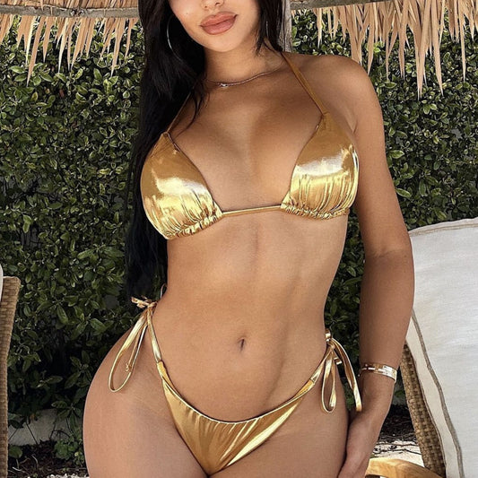 Bikini dividido Bikini con cordones Traje de baño de dos piezas Dos piezas