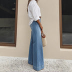 Spring Summer Retro Washed Wide Leg Jeans Loose Slimming High Jeans for Women Cisco