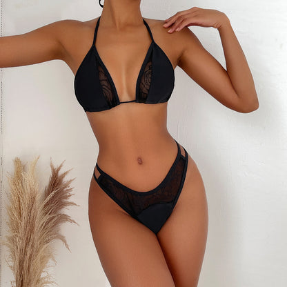 Bikini Double Bikini Sexy Swimsuit Lace up Swimsuit Women Backless Swimsuit Solid Color