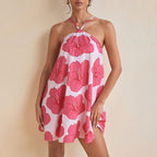 Women Clothing Sexy Halter Dress Summer Loose Waist Wide Hem Printed Yiskiss