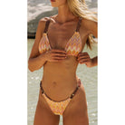 Adjustable Shoulder Strap Low Waist Briefs Bikini Sexy Stripes Printed Split Swimsuit Women Thunder