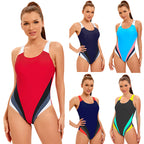 One Piece Swimsuit Women Color Matching Sports Swimsuit Conservative Slim Looking Belly Covering