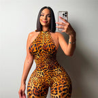 Combinaison d'été sexy dos nu à lacets et imprimé léopard pour femme