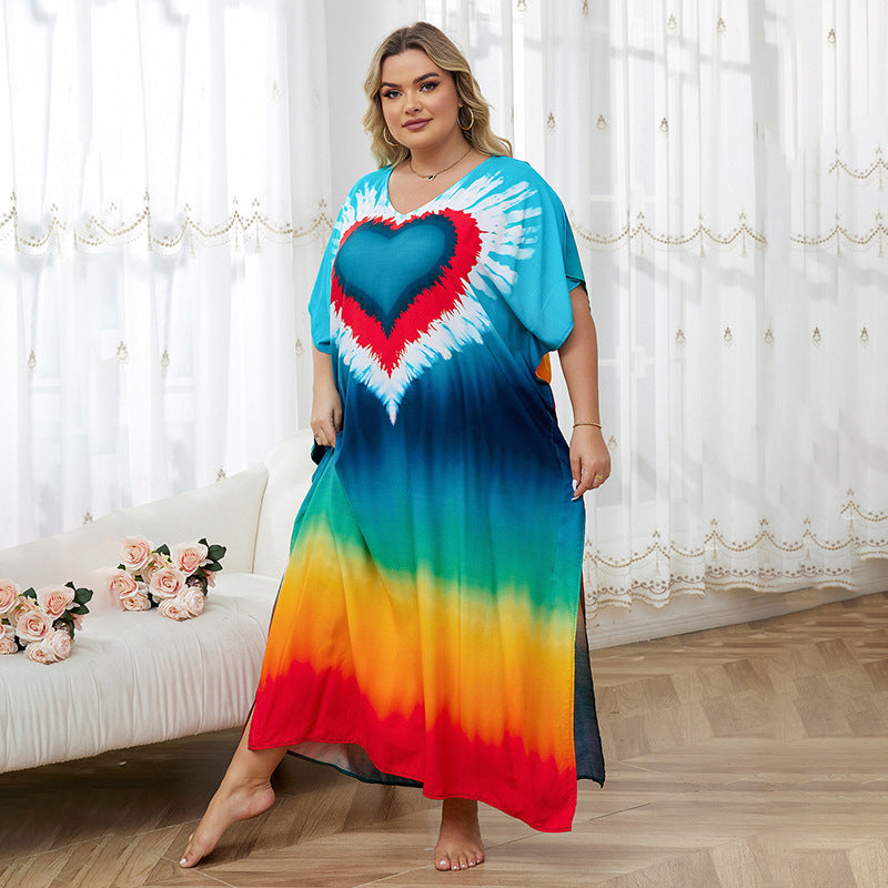 Bata holgada con estampado de rayón para playa, vestido, blusa para cubrir bikini