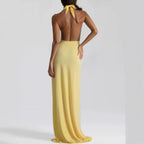 Vestido largo sexy con escote en V profundo y cordones en la espalda para mujer