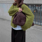 Pull long ample en laine d'alpaga à col rond pour femme, automne-hiver