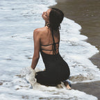 Sexy Hollow Out Cutout-out Halter Dress Women Summer Seaside Beach Backless Slit Slim Fit Niche Sexy Dress Yiskiss