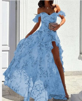Summer Sexy off Shoulder Sleeveless Split Waist Controlled Dress FDkphpe