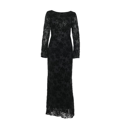 Sexy Backless Long Sleeves Printed Dress Women Autumn Graceful Fashionable Dress