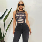 Sexy Sleeveless Printed High Elastic Jumpsuit Sexy Top Nazada