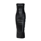 Women Clothing Autumn Sleeveless Tube Top Sexy Slimming Slit Mid Length Sheath Dress Women
