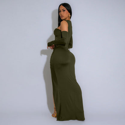 Black Tight Dress Sexy Hollow Out Cutout Split Dress Long