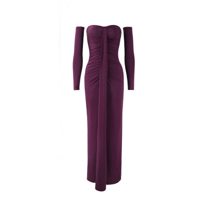 Women Clothing Autumn Wrapped Chest Pleated Slim Independent Sleeve Length Dress Bailess