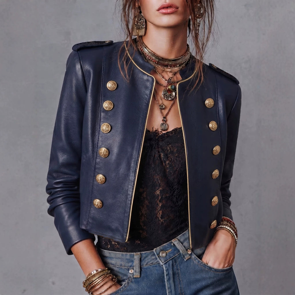 Vintage Court Napoleon Double Breasted Faux Leather Jacket Short Knight Coat Venly