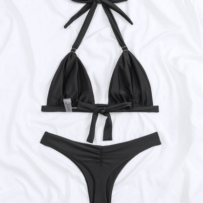 Bikini de color sólido atado en forma de T bikini sexy dividido traje de baño traje de baño