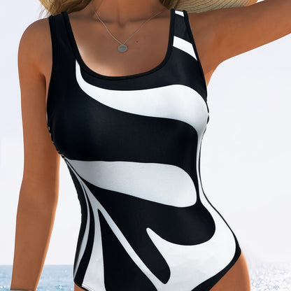 Bikini Black White Color Matching One Piece Sexy Siamese Bikini Women Swimsuit WithWind