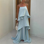 Spring Summer Satin Sling Multi Layer Dress Casual Loose Vacation Dress Oyrina