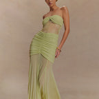 Summer Sleeveless Tube Top Dress Sexy Pleated Hollow Out Cutout Slim Dress for Women HLZYCS