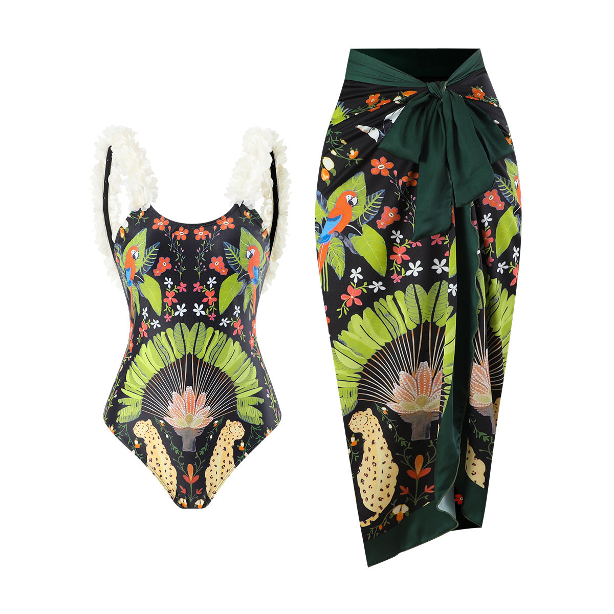 Traje de baño conservador de una pieza con falda estampada para mujer