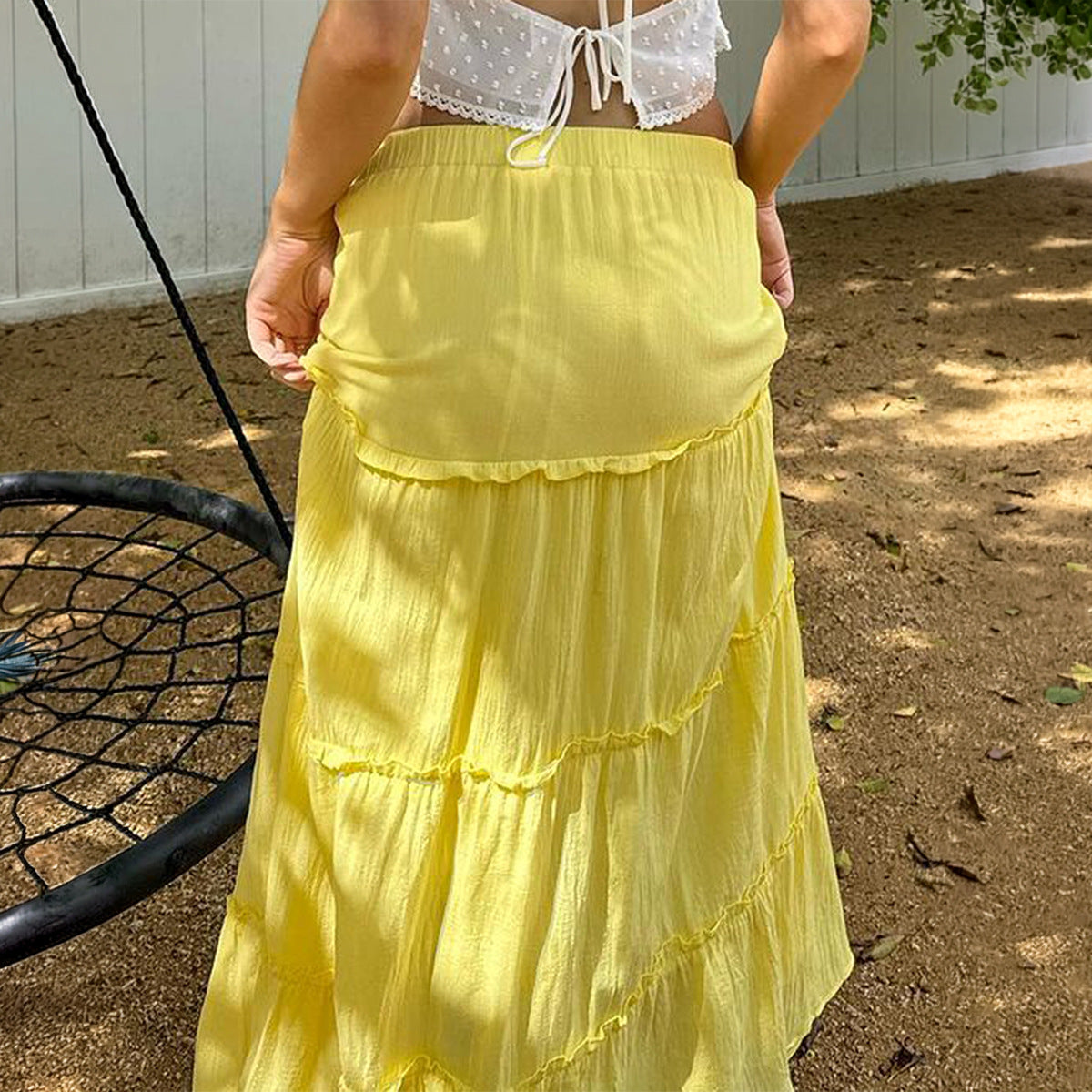 Women Clothing Summer Elegant South French Holiday Elastic A line Long Skirt Dee