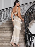 Celebrity Women Knitted Sling Bandage One Piece Dress Cascading Tassel Design Cropped Outfit Sexy Dress Girlsdy