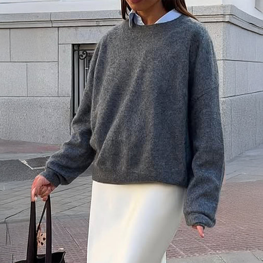 Simple Wool Long Sleeve Solid Color T shirt Sweater Women Clothing Autumn Winter