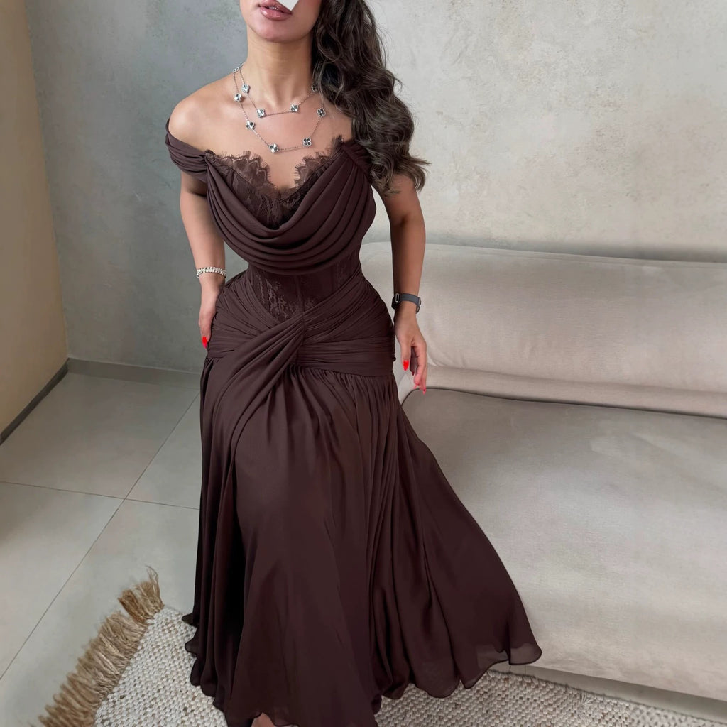 Spring Summer Women Tube Top Stitching Lace Long Sleeve Big Hem Elegance Retro Dress RMAI
