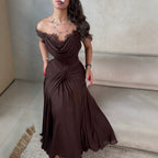 Spring Summer Women Tube Top Stitching Lace Long Sleeve Big Hem Elegance Retro Dress RMAI