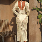 Chemisier sexy en tricot ajouré, découpe, dos nu, bretelles avec anneaux métalliques, vacances à la mer, plage, protection solaire, robe longue Hanfu