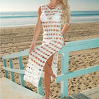 V neck Front Rear Hollow Out Cutout out Slim Bilateral Split See through Sexy Sleeveless Seaside Beach Casual Blouse Dress Tidee