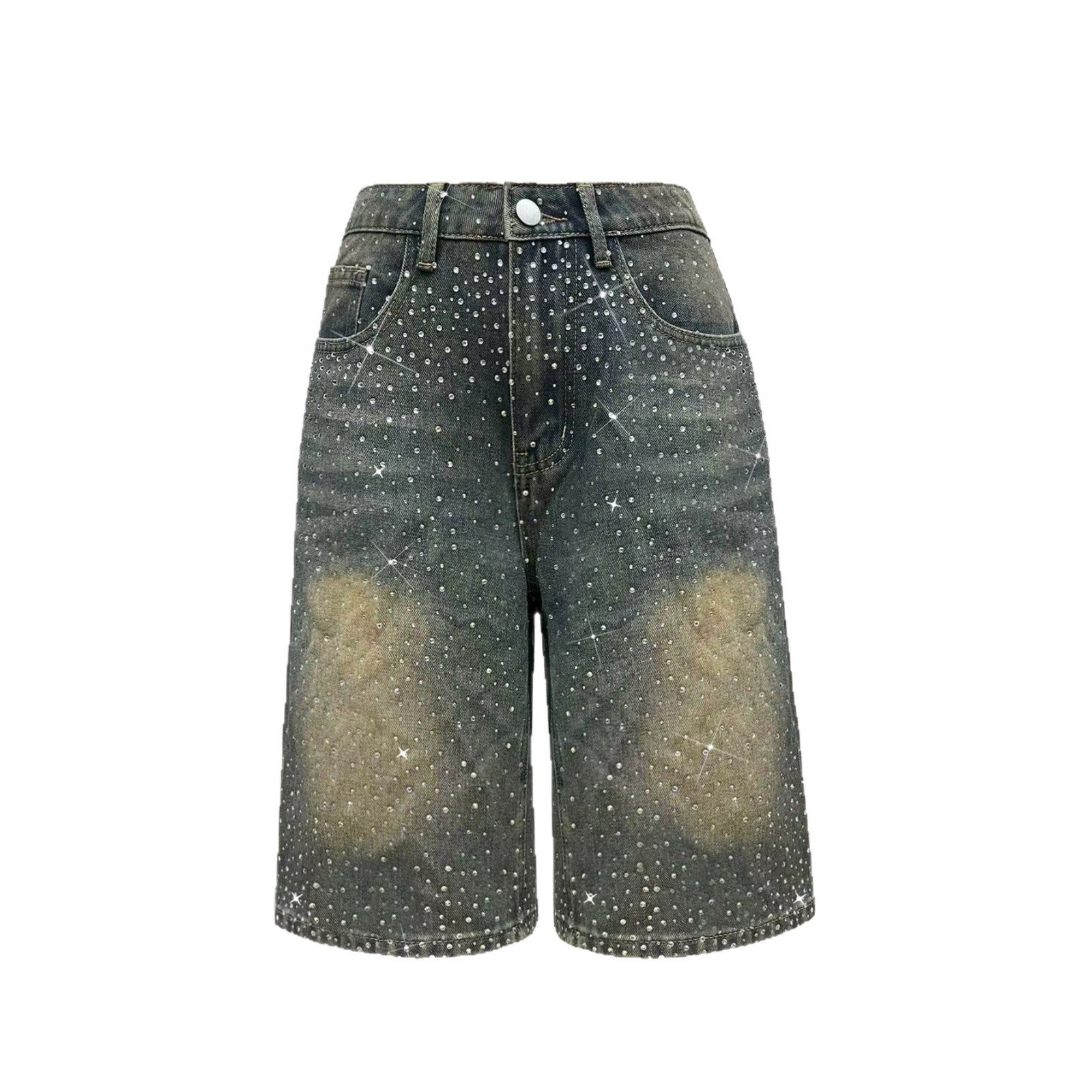 Rhinestone Wide Leg Jeans for Women Spring Autumn Design Trendy Do the Old Cowboy Sexy Middle Pants for Women ShineQuill