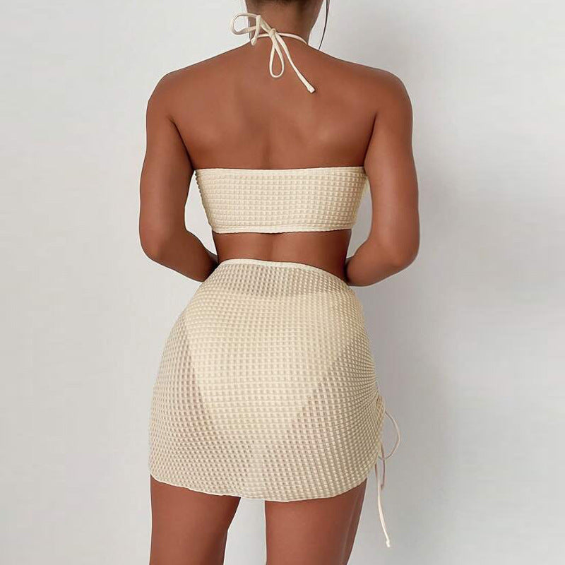 Bikini Drawstring Backless Three Piece Sexy Bikini Swimsuit Swimwear Women WithWind