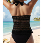 Traje de baño de bikini sexy con costura de encaje y color sólido para mujer