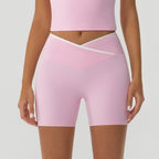 Outdoor Cross Contrast Color High Waist Body Shaping Yoga Shorts Quick Drying Peach Hip Raise Outer Wear Exercise Workout Pants Yevki